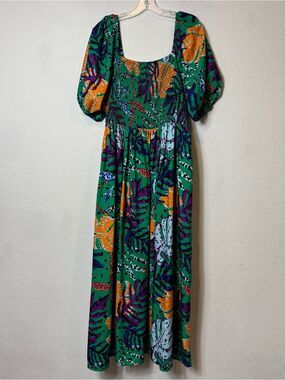 Cato Plus Size Vibrant Green Floral Smocked Maxi Dress Puff Sleeves Womens 18/20